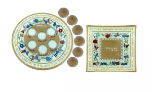 Unique Painted Glass Passover Seder Plate + Matching Matzah Serving Platter Reds - Picture 1 of 3