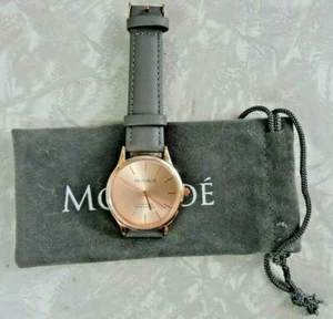 Monroe Uhr Classique SUNBURST SOLEROSE mit grauem Lederband & Aufbewahrungstasche NEU - Bild 1 von 5
