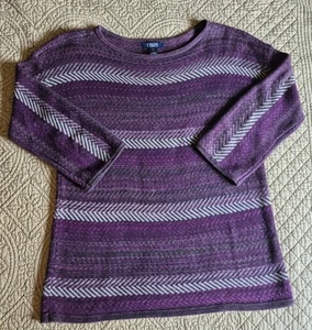 Chaps Ralph Lauren Women's M Boatneck Sweater Purple Stripe Cotton - Picture 1 of 11