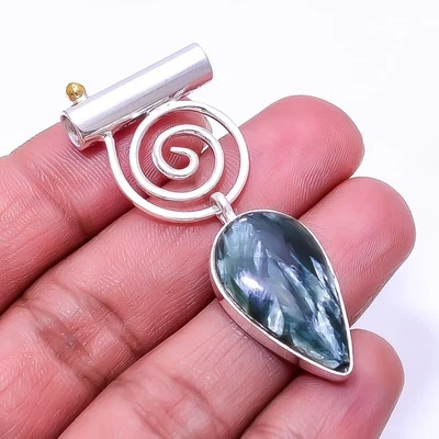 Serafinita Natural - Colgante Hecho a Mano Rusia Plata de Ley 925 2.11" P63 Foto 1 de 4