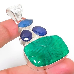 Esmeralda (simulada), zafiro piedra preciosa 925 colgante de joyería de plata... - Imagen 1 de 1