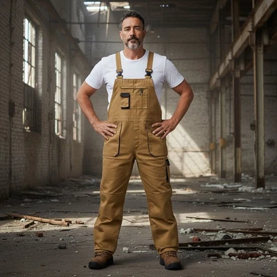 Portwest Texo Contrast Work Wear Bib and Brace - TX12 Khaki Overall Coverall - Image 1 of 4