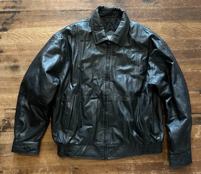 Chaqueta de bombardero clásica de cuero negra vintage XL Watershed by Barry Williams para hombre Foto 1 de 4