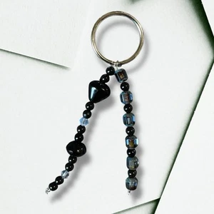 Handmade Black Multicolored Beaded Dangle Keyring Keychain - Picture 1 of 4