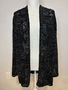 Damen Carole Little Black Velvet Burnout Strickjacke mit Goldakzenten Witchy - Bild 1 von 10