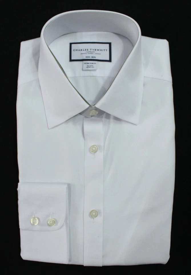 Charles Tyrwhitt Men's Slim Fit Non Iron Twill Shirt White Mm1 Size 16/34