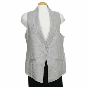 EILEEN FISHER Silver Gray Twinkle Linen Woven Shawl Collar Vest M - Picture 1 of 3