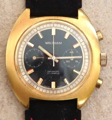 VINTAGE 1970'S MENS WALTHAM 17 JEWELS CHRONOGRAPH WATCH WITH BOX EXCELLENT LOOK! - Image 1 of 4