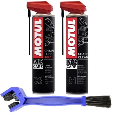 KIT PULIZIA CATENA MOTO MOTUL C1 GRASSO LUBRIFICANTE C2 ROAD SPRAY+SPAZZOLA