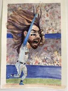 Jesse Winker, NY Mets, Original Watercolor Painting, 11”x15” Signed - Picture 1 of 6