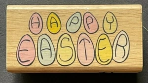 Happy Easter Eggs Greeting Letters Canadian Maple Wood Rubber Stamp - Picture 1 of 4