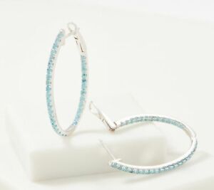 QVC 2.2 Ct Round Blue Topaz 14K Gold On SS 925 Inside Out Oval Hoop Earring $249