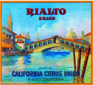 Rialto Italia Venecia Italiana El Rialto Naranja Cítricos Caja de Frutas Etiqueta Estampado Artístico - Imagen 1 de 1