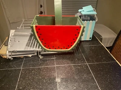 Vintage WATERMELON Wood Baske Folkart Picnic Dish Holder Very Rare - Image 1 of 4