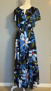 NICOLE MILLER DAMEN LANGES KLEID. GR: M SPLIT NECK SHORT SLEEVE FLORAL MAXI - Bild 1 von 6