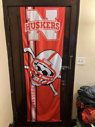 Nebraska Huskers Blackshirts Banner Flag Size 12 inches X 6 Feet Skull Logo Cover