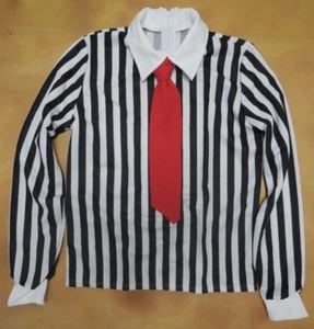 NWT Dance Costume Black White Stripe Long Sleeve Collared Shirt Red Tie Boys/Men - Picture 1 of 4