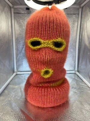 Лыжная маска/балаклава двойной прядь персик/золото 3 отверстия мягкий зимняя шляпа ручной работы - Изображение 1 из 4