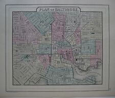 Original 1887 Bradley City Map BALTIMORE Maryland Railroads Cemeteries Streets