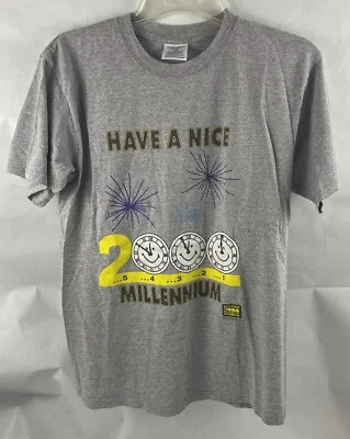 Camiseta College Ware Para Hombres Gris Have A Nice Millennium 2000 Vintage Foto 1 de 4