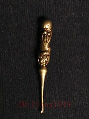 Collection Old Chinese Tibet Bronze Carving God Of Longevity Ear Spoon Pendant • 13.94$