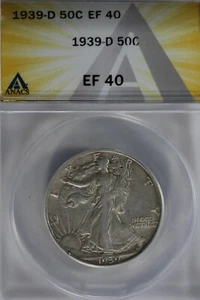 1939-D .50 ANACS EF 40 Walking Liberty, Half Dollar, Lady Liberty Half - Picture 1 of 2