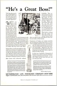 PRINT AD 1928 Metropolitan Life Insurance He's A Great Boss James M. Flagg Art - Foto 1 di 3