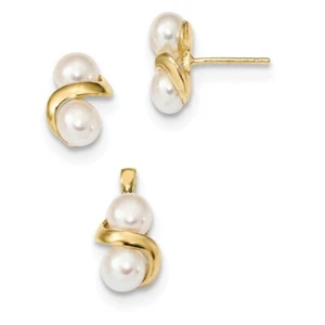 14k 14kt Yellow Gold 5-6mm White Button FWC Pearl Earring and Pendant Set - Picture 1 of 1