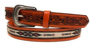 MEN'S WESTERN LEATHER BELT. SADDLE HORSE SOUTHWESTERN STYLE COWBOY RODEO BELT - Picture 1 of 9