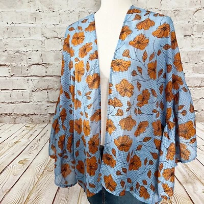 motherhood maternity womens floral blouse open front one size blue orange - Image 1 of 4