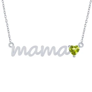 1 CT Heart Lab Created Peridot Love Mama Pendant Chain 14K White Gold Plated - Picture 1 of 4