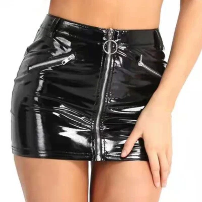 Women's Sexy Zipper PVC Leather Mini Skirts Party Night Club Erotic Tight Skirts - Image 1 of 4