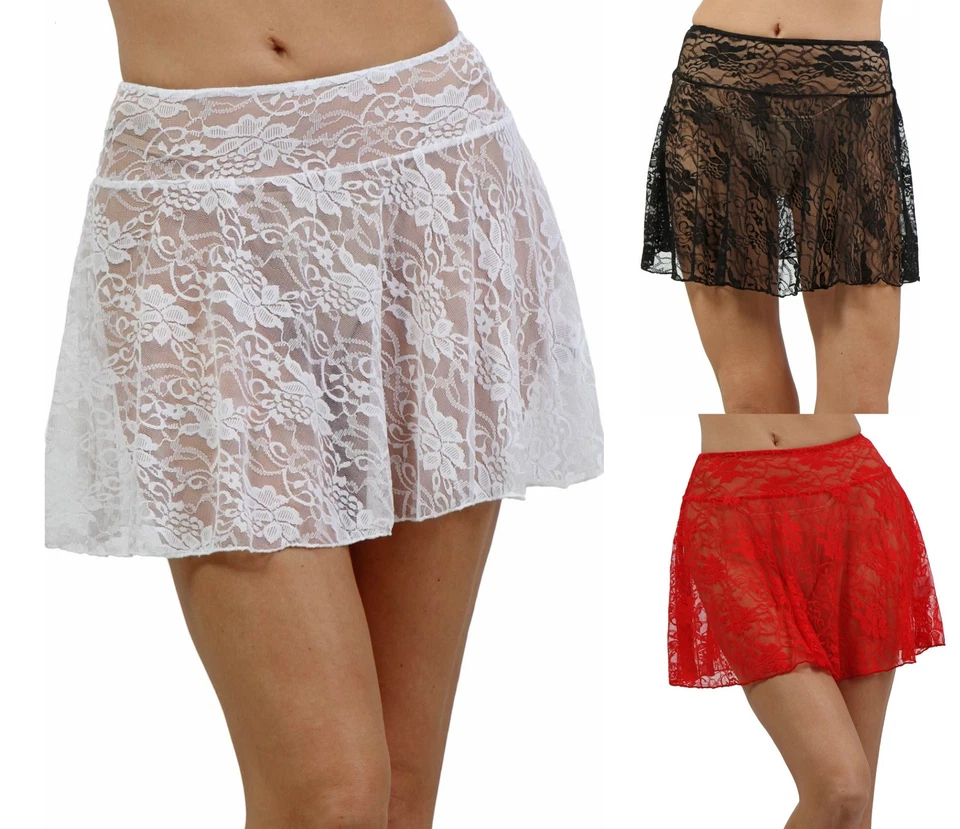 Rock Damen Minirock High Waist Rock Cover-Up Spitze transparent  Milax-Fashion - Bild 1 von 1