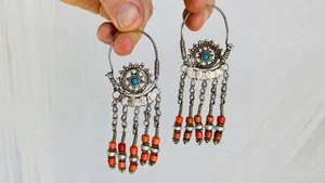 Vintage Uzbek Hoop Earrings. Bukhari Silver and Pearl Earrings. 0051 - Picture 1 of 5