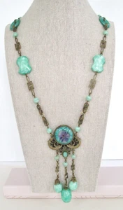 Atemberaubende antike Max Neiger Bros grüne Uran Peking Glas Halskette violett - Bild 1 von 12