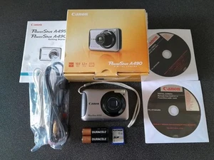 Canon PowerShot A490 10.0MP 3.3x Zoom Digital Camera Silver Boxed Tested Working - Picture 1 of 16