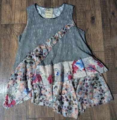 Vintage Concept Womens Asymetrical Gray Jersey Floral Chiffon Print Tunic Size L - Image 1 of 4