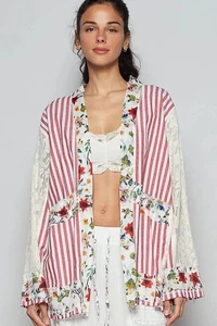 Cárdigan para mujer POL de encaje a rayas detalle floral de retazos - Imagen 1 de 3
