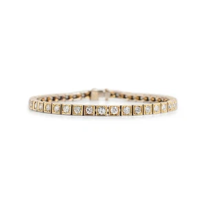 Antique 14K Yellow Gold Diamond Filigreed Square Link Tennis Bracelet - Picture 1 of 8