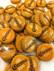 50 Corona Light Beer Bottle Caps IMPERFECT Dent & Crimp GOLD WHITE BLUE - Picture 1 of 4