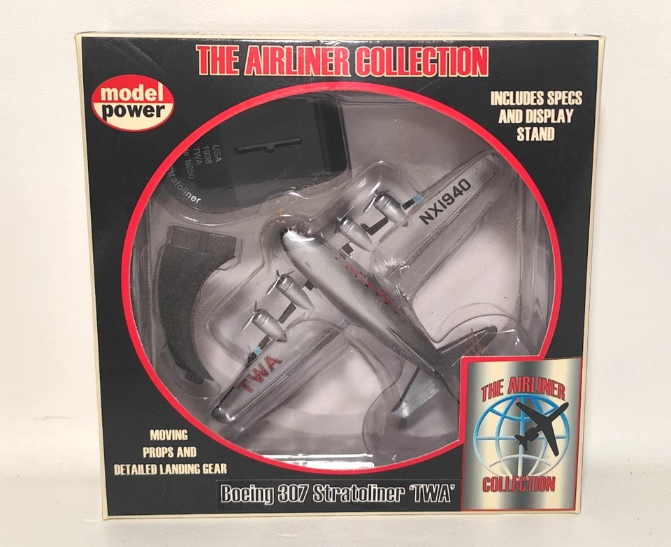 Литая модель самолета Power TWA Boeing 307 Stratoliner масштаба 1:250 с подставкой - Изображение 1 из 4