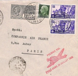 ITALY Air Mail 1935 Cover FIRST FLIGHT PARIS-ROME Air France MULLER 353 YT21 - Picture 1 of 12
