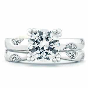 Real 0.75 Ct Round Cut Diamond Women Wedding Ring Set 950 Platinum Size 5 6 7 8