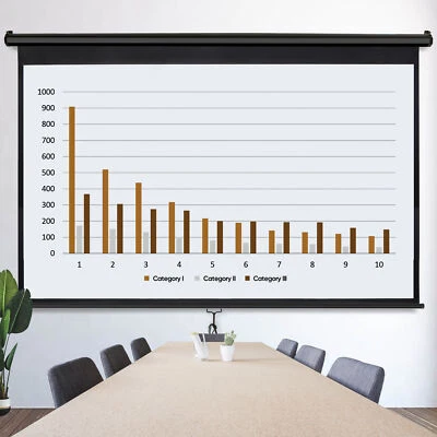 Projector Screen Pull Down Projection Movie Screen Home Theater 80 Inch 16:9 HD - Image 1 of 4