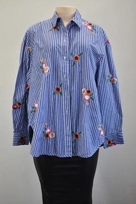 H&M Blue/White Stripped Floral women's Blouse Size 10 On Sale - Image 1 of 4