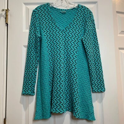 Tianello Tunic Seafoam Green & Navy Knit Jersey Jacquard Aston Top Womens Medium - Imagem 1 de 4