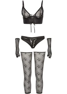 4-tlg Top+String+Handschuhe+Stulpen Gr. 40/42 Schwarz Erotisches Dessous Set Neu - Bild 1 von 1
