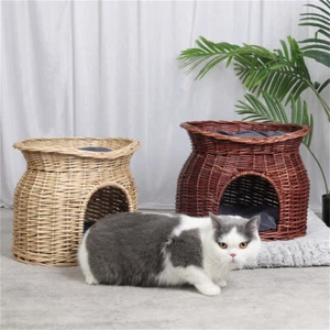 Caja de arena para gatos cueva para gatos cama para gatos torre de cesta de mimbre con cojín DE - Imagen 1 de 17