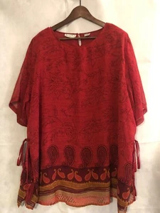 Nuevo Monde Forrado Rojo Fly Away Gasa Top Blusa Camisa Túnica Cubierta Capa 3X - Imagen 1 de 6