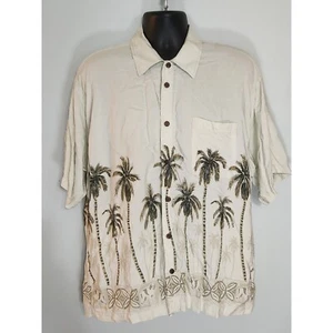 Vintage Big Dogs Palm Tree Hawaiian Shirt Made in USA Button Up Green Large - Picture 1 of 6
